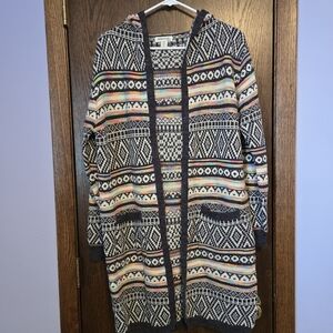 Monteau Hooded Intarsia Duster Cardigan
